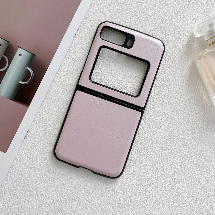 Pink cowhide-texture PU phone case with camera cutout and raised screen cover