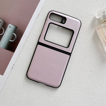 Pink cowhide-texture PU phone case with camera cutout and raised screen cover