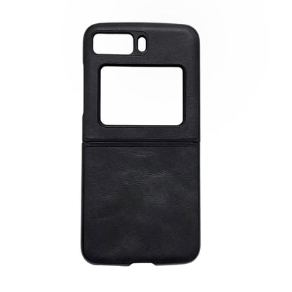 Black cowhide-texture PU phone case with camera cutout and front opening