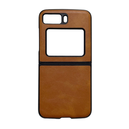 Brown cowhide-texture PU phone case with camera cutout and front opening