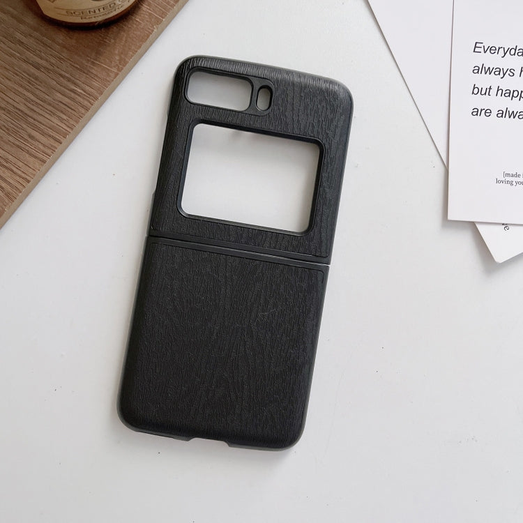 Black wood-texture PU phone case with camera and screen cutouts