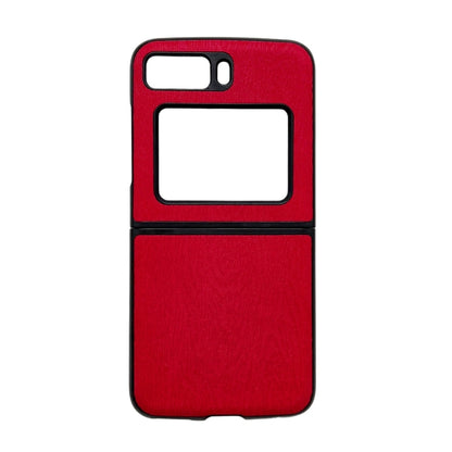 Red wood-texture PU phone case with camera and screen cutouts