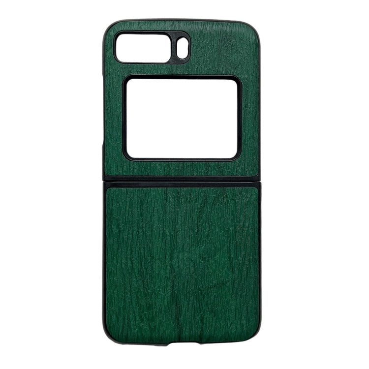 Green wood-texture PU phone case with camera and screen cutouts