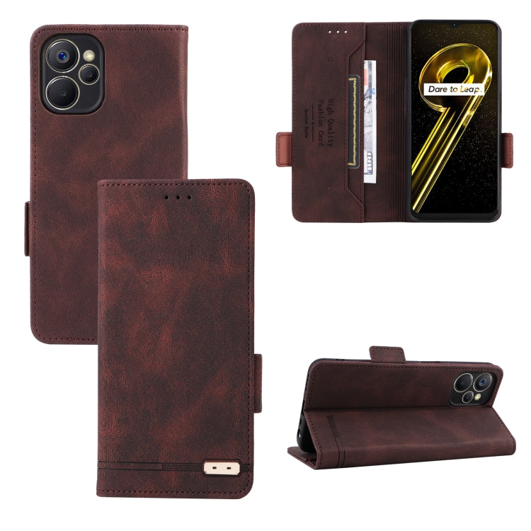 Brown magnetic clasp flip leather phone case with front cover and card pocket