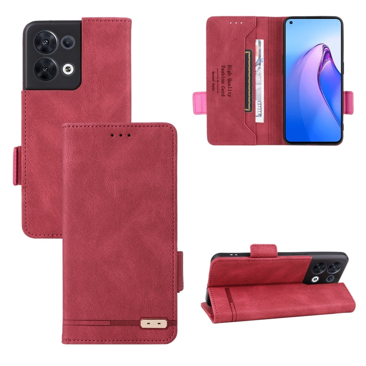 Magnetic clasp flip leather phone case, red with card slots and stand