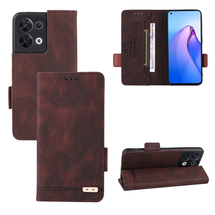 Brown magnetic clasp flip leather phone case with magnetic closure and card holder