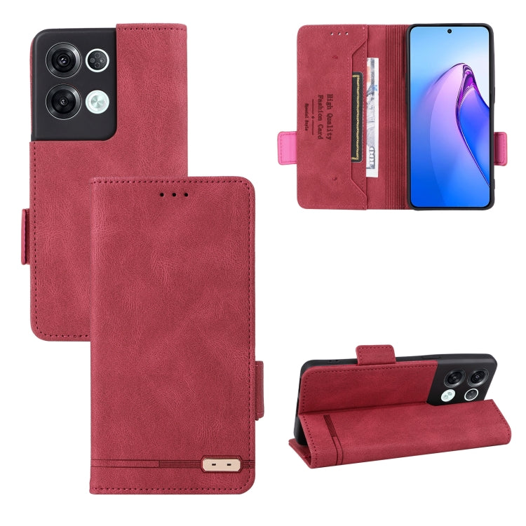 Magnetic clasp flip leather phone case, red with card slots and stand