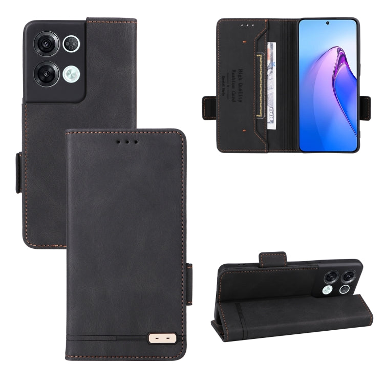 Magnetic clasp flip leather phone case, black with card slots and stand