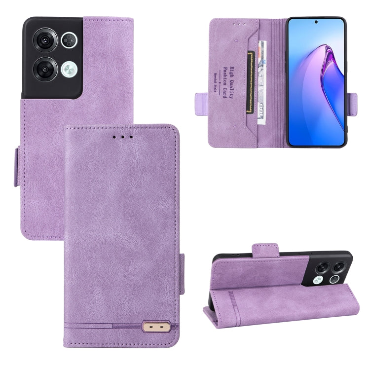 Purple folio leather phone case with magnetic clasp and kickstand viewing position