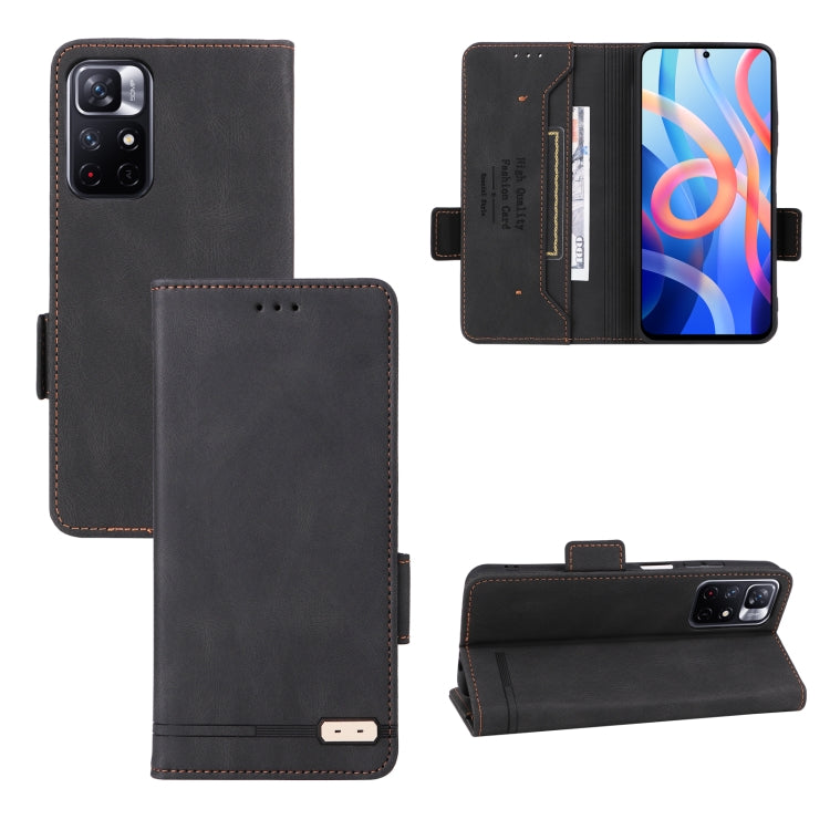 Magnetic clasp flip leather phone case, dark black with card slots and stand