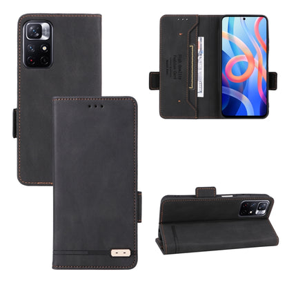 Magnetic clasp flip leather phone case, dark black with card slots and stand