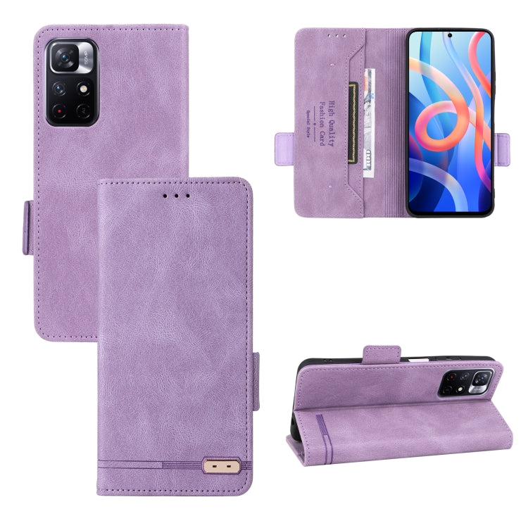 Magnetic clasp flip leather phone case, purple with card slots and stand