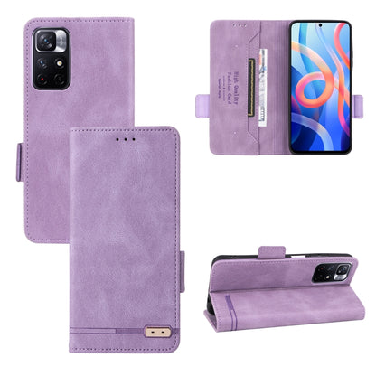 Magnetic clasp flip leather phone case, purple with card slots and stand