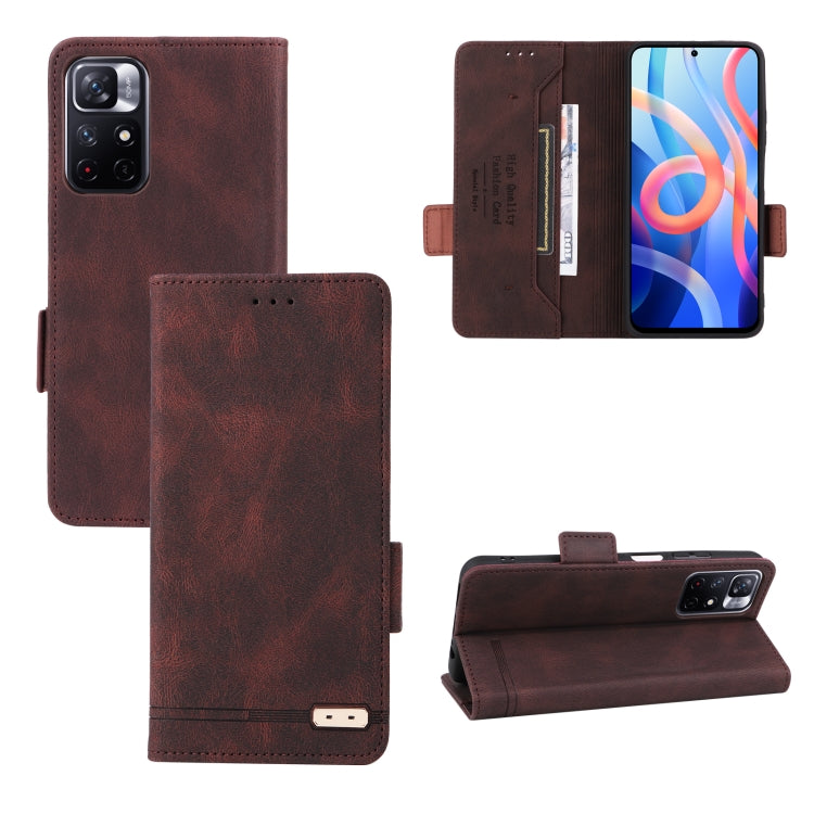 Brown magnetic clasp flip leather phone case with front flap and card holder