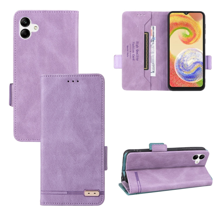 Purple magnetic clasp flip leather phone case with card slot and stand for protection