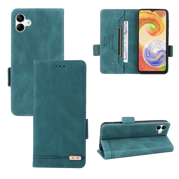 Teal flip leather phone case with magnetic clasp, camera cutout, and card holder pocket