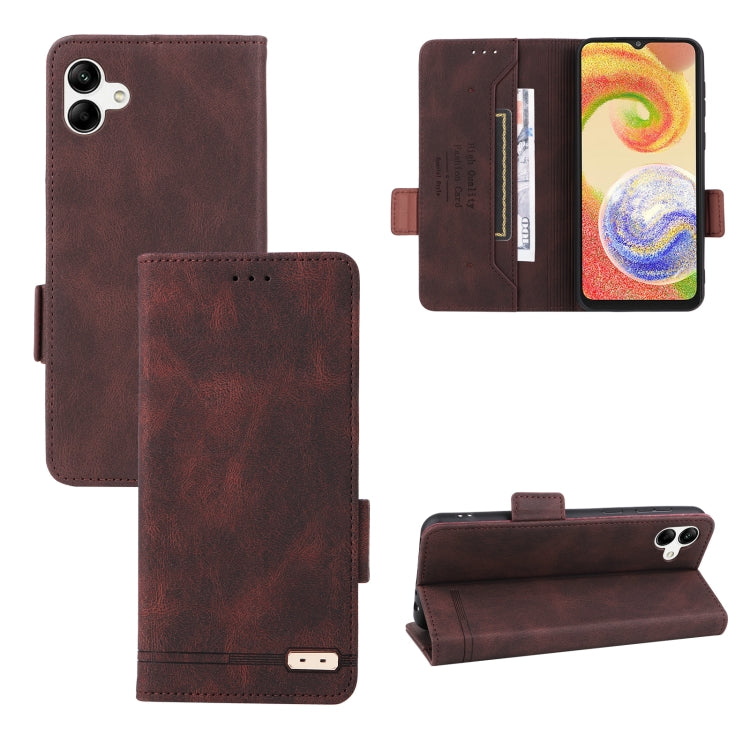 Brown magnetic clasp flip leather phone case with front cover and inner card pocket