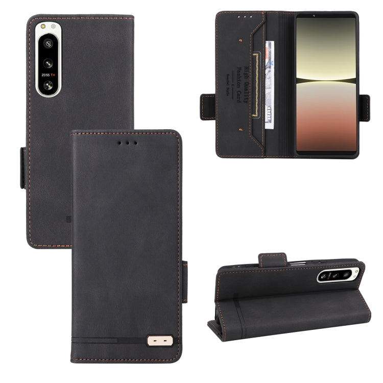 Magnetic clasp flip leather phone case, dark black with card slots and stand