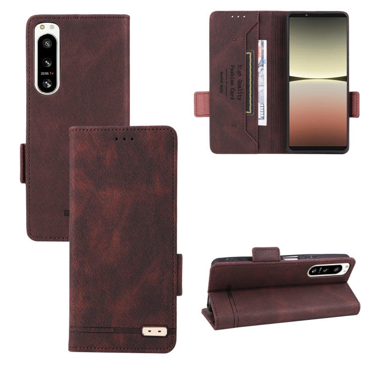 Brown magnetic clasp flip leather phone case with card pocket and stand-ready flap