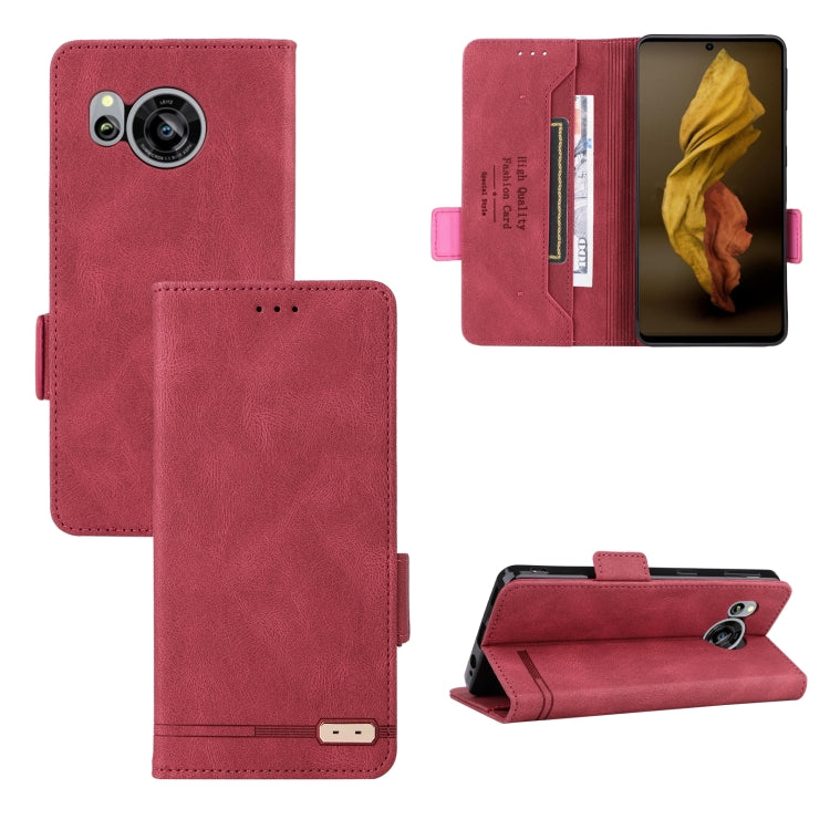 Red leather flip phone case with front cover pouch and stand-ready back flap