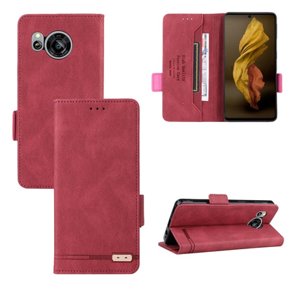 Red leather flip phone case with front cover pouch and stand-ready back flap