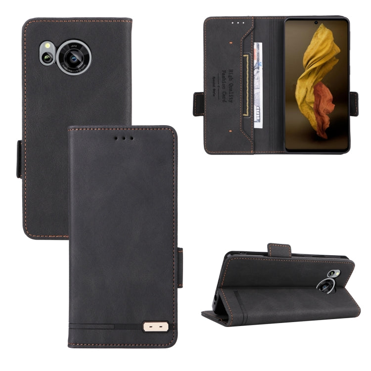 Magnetic clasp flip leather phone case, black with card slots and stand