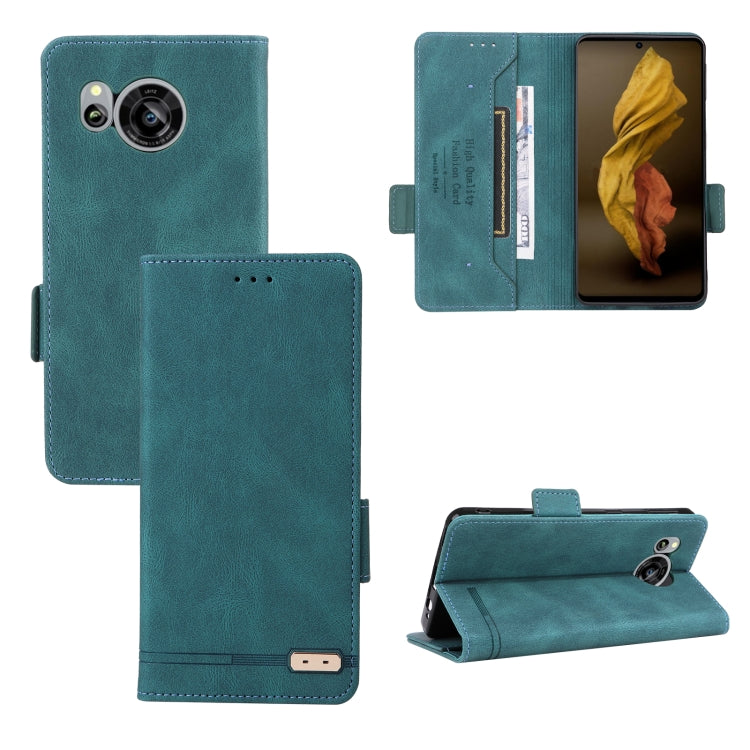 Teal magnetic clasp folio leather phone case with card slot, camera opening, and stand