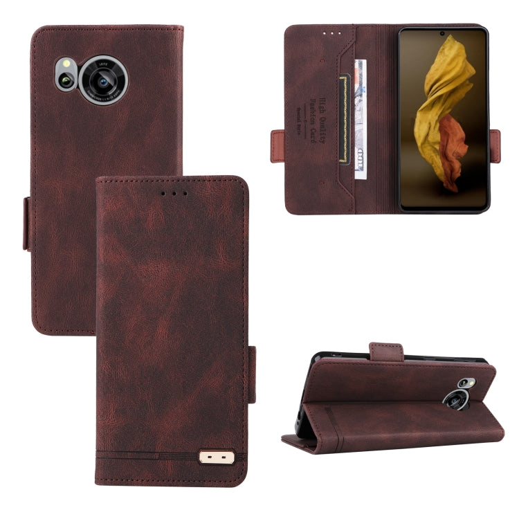 Brown magnetic clasp flip leather phone case with textured finish and card pocket