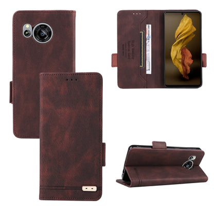 Brown magnetic clasp flip leather phone case with textured finish and card pocket
