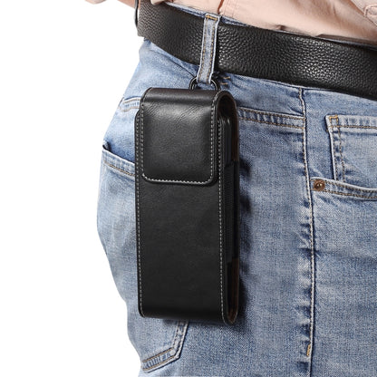 Black lambskin leather waist bag with flap and metal carabiner, slim phone size