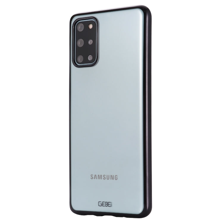 Light blue TPU case with plated black edges and camera cutout