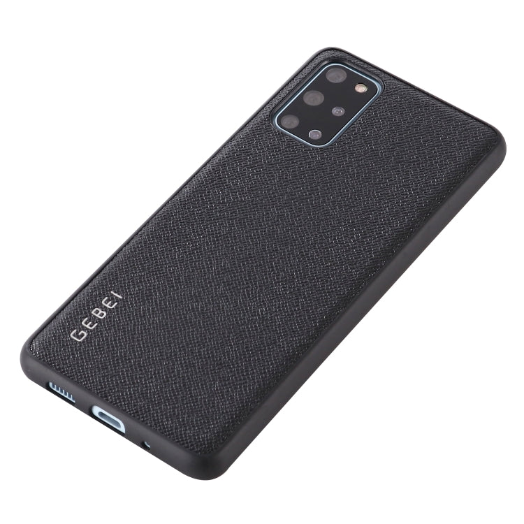 Shockproof leather phone case, black back view with camera cutout and logo.