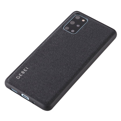 Shockproof leather phone case, black back view with camera cutout and logo.