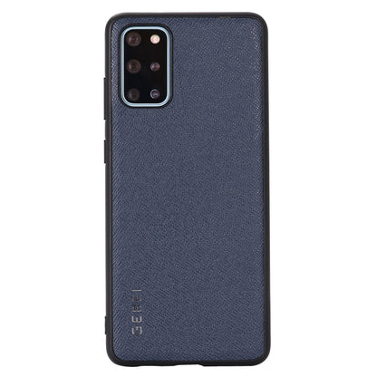 Blue leather full-coverage phone case with shockproof bumper, camera cutout