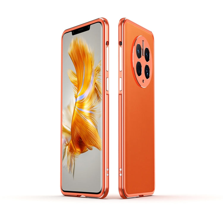 Metal phone case with lens cover for Huawei Mate 50 Pro, orange frame with black back