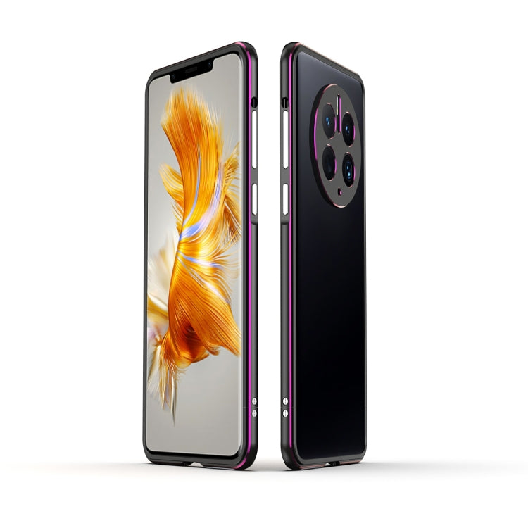Metal phone case with lens cover for Huawei Mate 50 Pro, black purple edge