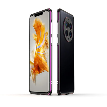 Metal phone case with lens cover for Huawei Mate 50 Pro, black purple edge