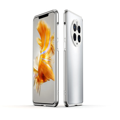 Metal phone case with lens cover for Huawei Mate 50 Pro, silver frame