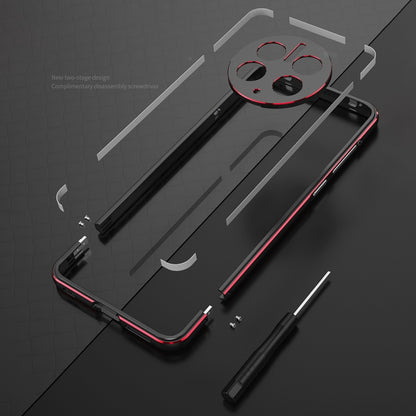 Black metal phone frame with lens cover, red trim and camera cutout
