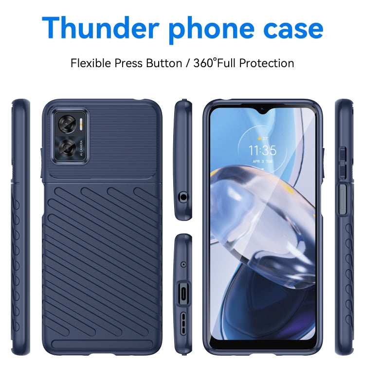 Blue TPU phone case set: back and side views with camera cutouts and buttons.