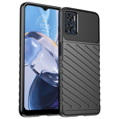 Blue ribbed TPU phone case with raised camera area and screen-protecting lip.