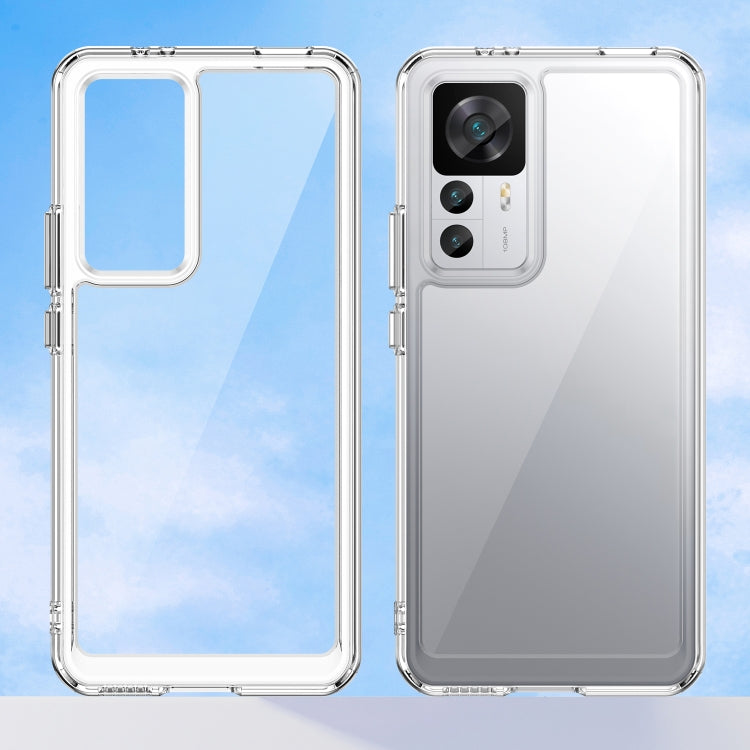 Transparent TPU phone case with light-blue back panel and dual camera cutout