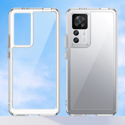 Transparent TPU phone case with light-blue back panel and dual camera cutout