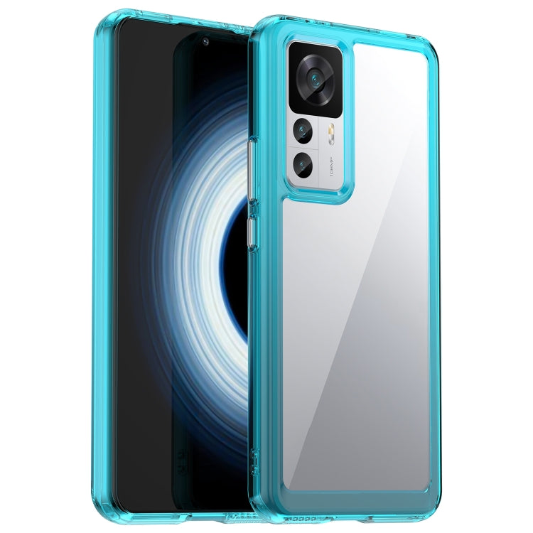 Transparent blue TPU phone case with clear back and camera cutout