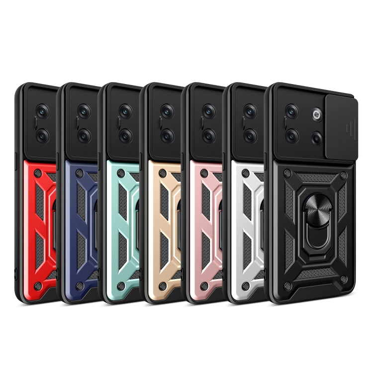Set of sliding camera cover phone cases in multiple colors, each with ring stand