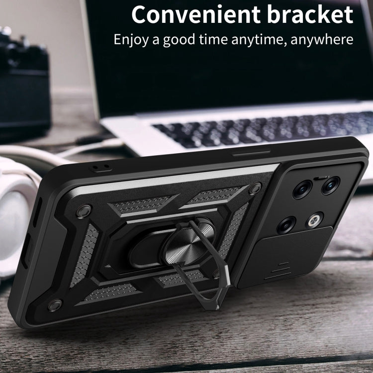 TPU+PC phone case for OnePlus 10T, black, sliding camera cover with bracket stand