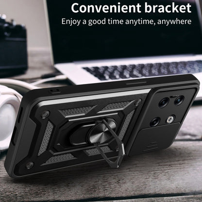 TPU+PC phone case for OnePlus 10T, black, sliding camera cover with bracket stand