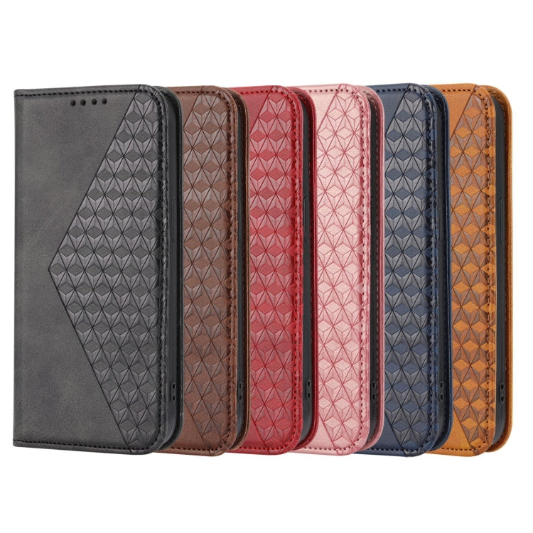 Leather phone case set in six colors, cubic grid texture, magnetic closure