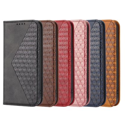 Leather phone case set in six colors, cubic grid texture, magnetic closure