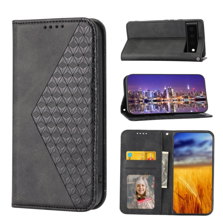 Black leather phone case with geometric grid texture, back flap with camera opening